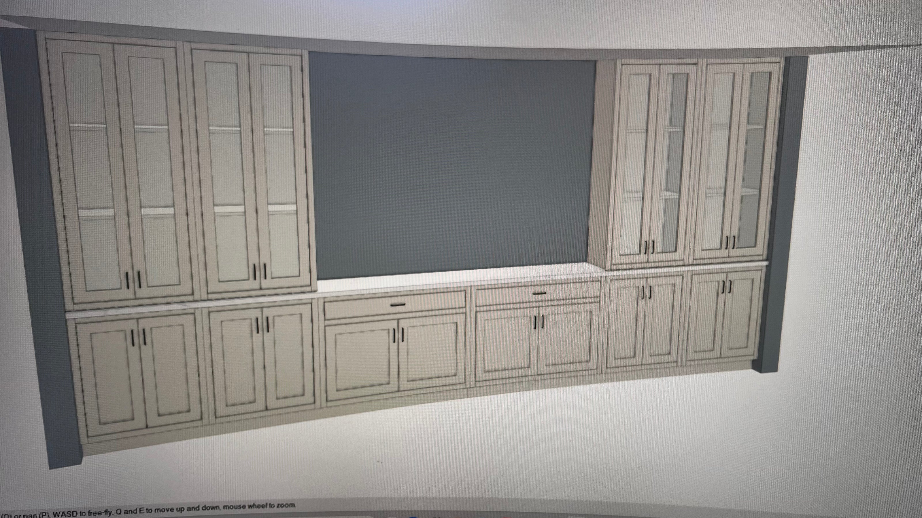 Long white built-in media wall with cabinets around a TV opening
